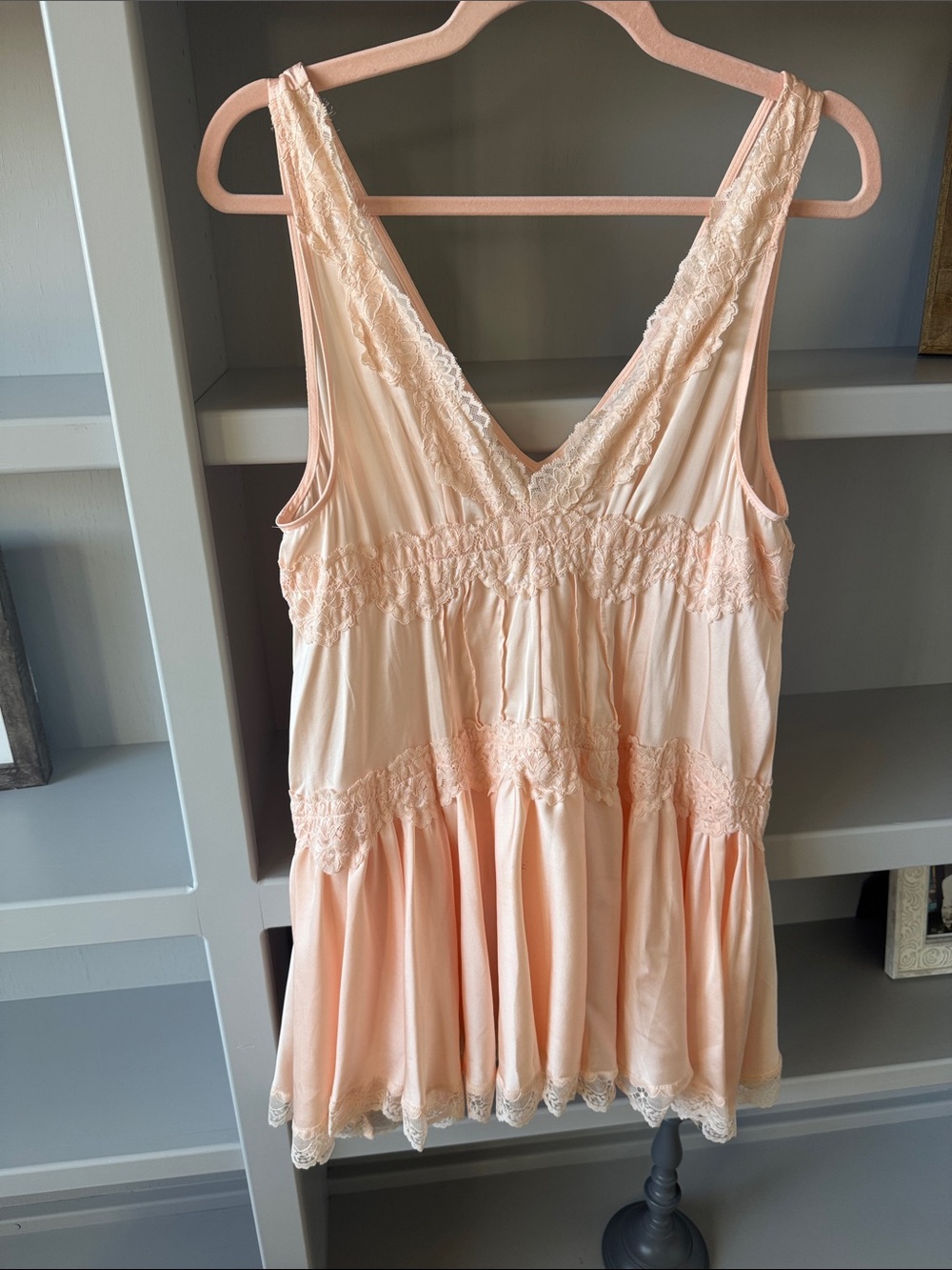 Free People Peach Lace-Trim Mini Dress